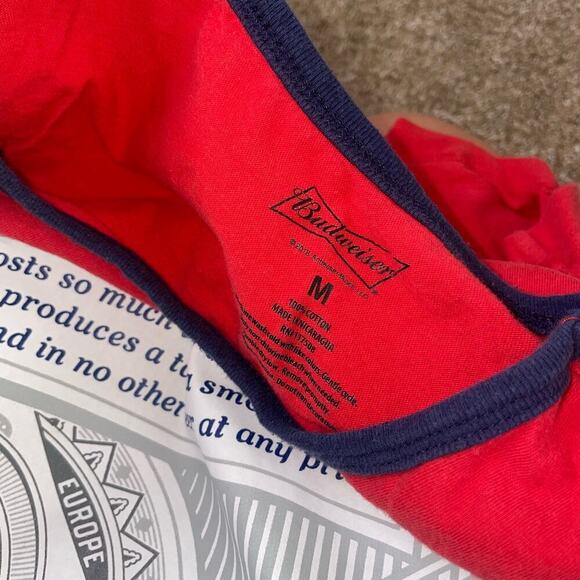 Budweiser Tee T-shirt tank top graphic printed red/white/blue men's beer SZ M - Picture 7 of 7